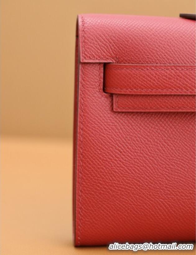 High Quality Hermes Kelly Cut Clutch Bag in Original Swift Leather H0307 National Flag Red/Gold (Full Handmade)