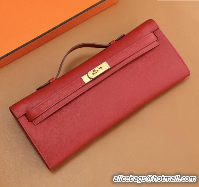 High Quality Hermes Kelly Cut Clutch Bag in Original Swift Leather H0307 National Flag Red/Gold (Full Handmade)