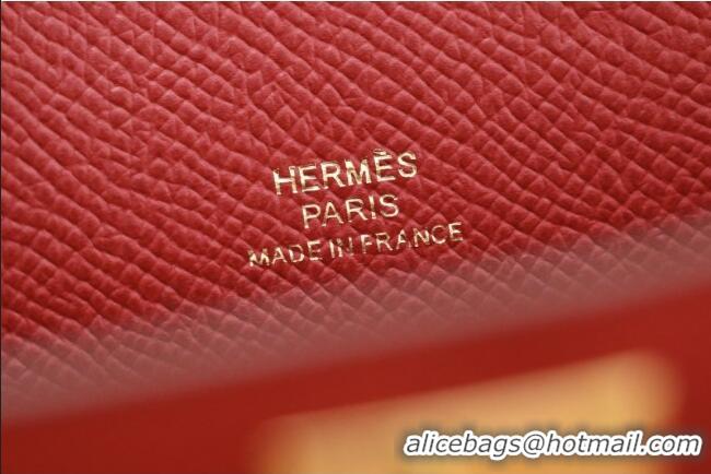 High Quality Hermes Kelly Cut Clutch Bag in Original Swift Leather H0307 National Flag Red/Gold (Full Handmade)