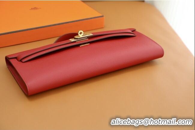 High Quality Hermes Kelly Cut Clutch Bag in Original Swift Leather H0307 National Flag Red/Gold (Full Handmade)