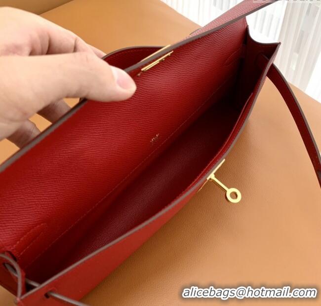 High Quality Hermes Kelly Cut Clutch Bag in Original Swift Leather H0307 National Flag Red/Gold (Full Handmade)