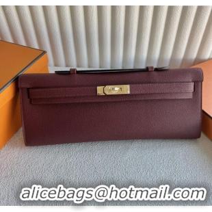 Market Sells Hermes Kelly Cut Clutch Bag in Original Epsom Leather CK55 Hermes Red/Gold (Full Handmade)