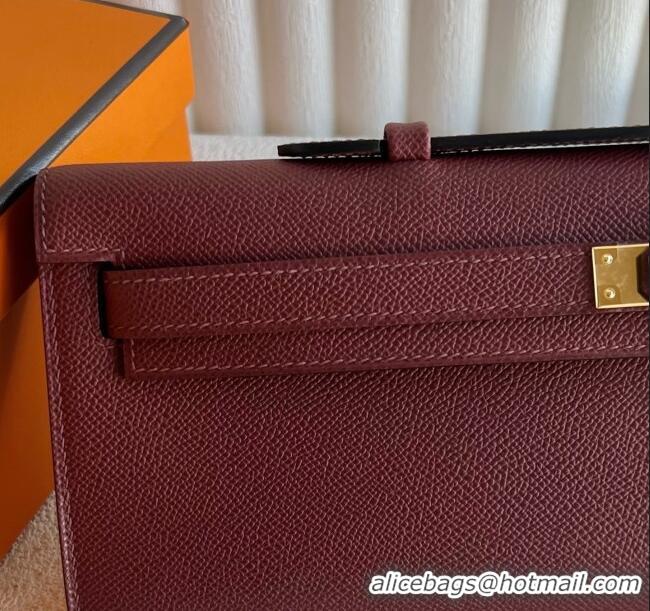 Market Sells Hermes Kelly Cut Clutch Bag in Original Epsom Leather CK55 Hermes Red/Gold (Full Handmade)