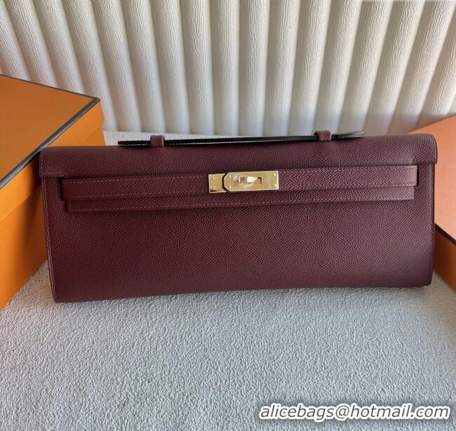 Market Sells Hermes Kelly Cut Clutch Bag in Original Epsom Leather CK55 Hermes Red/Gold (Full Handmade)
