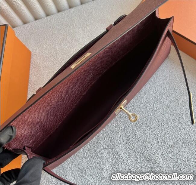 Market Sells Hermes Kelly Cut Clutch Bag in Original Epsom Leather CK55 Hermes Red/Gold (Full Handmade)