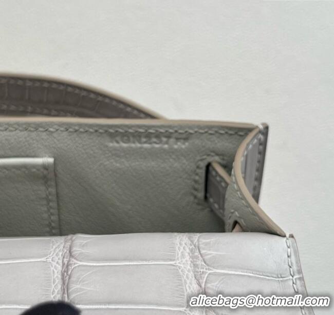 Spot Discount Hermes Kelly Cut Clutch Bag in Matt Alligator Leather CK80 Pearl Grey/Gold (Full Handmade)