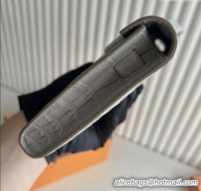 Spot Discount Hermes Kelly Cut Clutch Bag in Matt Alligator Leather CK80 Pearl Grey/Gold (Full Handmade)