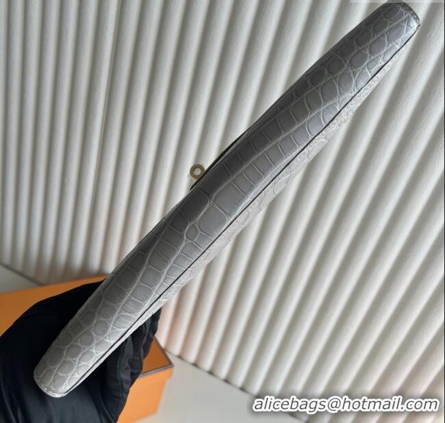 Spot Discount Hermes Kelly Cut Clutch Bag in Matt Alligator Leather CK80 Pearl Grey/Gold (Full Handmade)