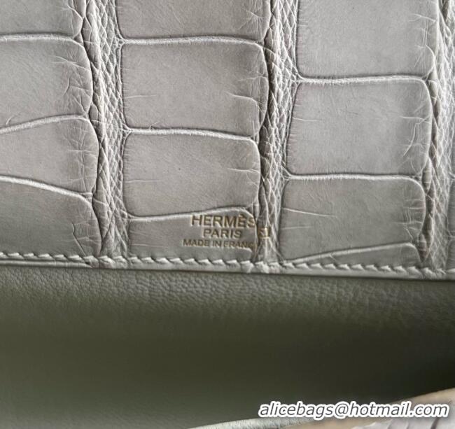 Spot Discount Hermes Kelly Cut Clutch Bag in Matt Alligator Leather CK80 Pearl Grey/Gold (Full Handmade)