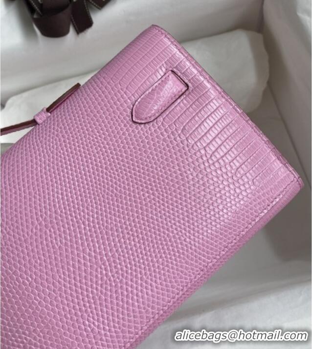 Famous Brand Hermes Kelly Cut Clutch Bag in Original lizard Leather H0320 Sakura Pink/Rosy Gold (Full Handmade)