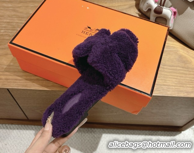Shop Duplicate Hermes Oran Sandals in Shearling Wool H101605 Purple