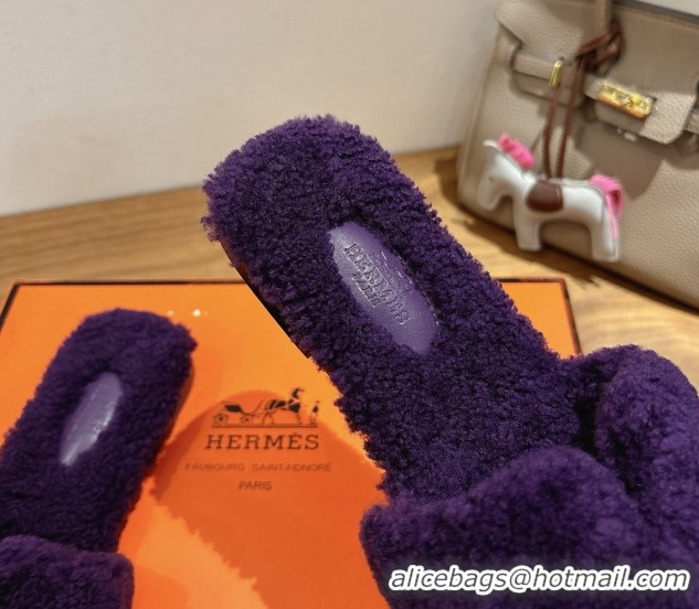 Shop Duplicate Hermes Oran Sandals in Shearling Wool H101605 Purple