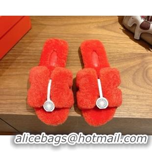 Best Product Hermes Oran Sandals in Shearling Wool H101607 Orange