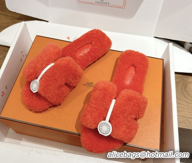 Best Product Hermes Oran Sandals in Shearling Wool H101607 Orange