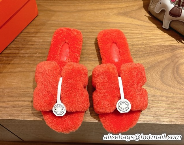 Best Product Hermes Oran Sandals in Shearling Wool H101607 Orange