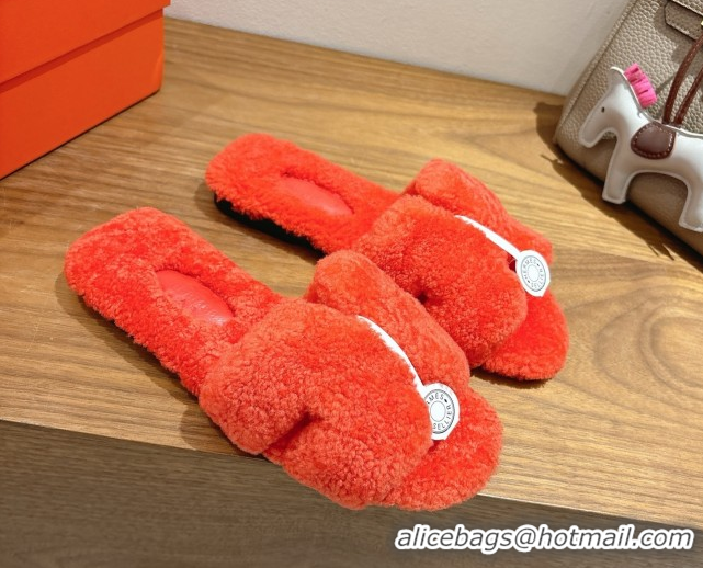 Best Product Hermes Oran Sandals in Shearling Wool H101607 Orange