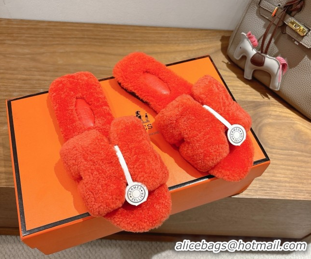 Best Product Hermes Oran Sandals in Shearling Wool H101607 Orange