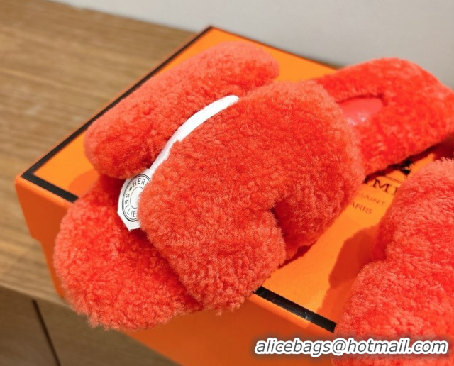 Best Product Hermes Oran Sandals in Shearling Wool H101607 Orange
