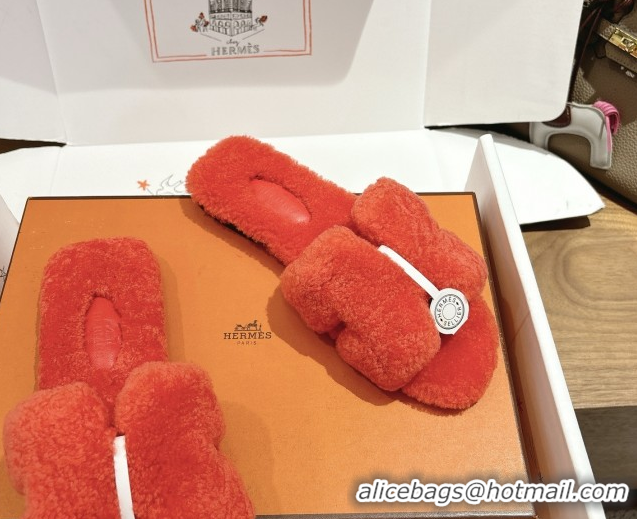 Best Product Hermes Oran Sandals in Shearling Wool H101607 Orange