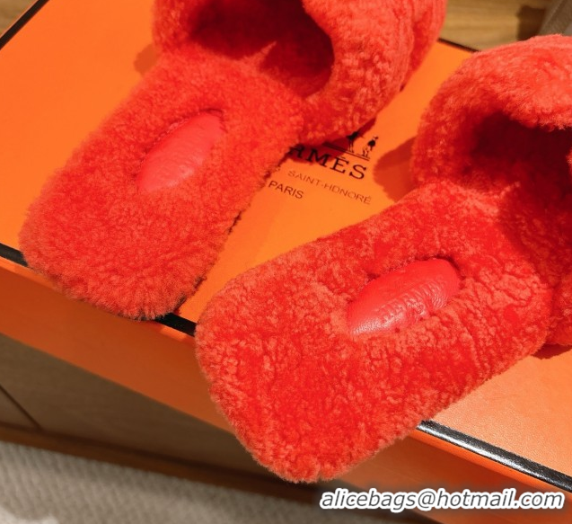 Best Product Hermes Oran Sandals in Shearling Wool H101607 Orange