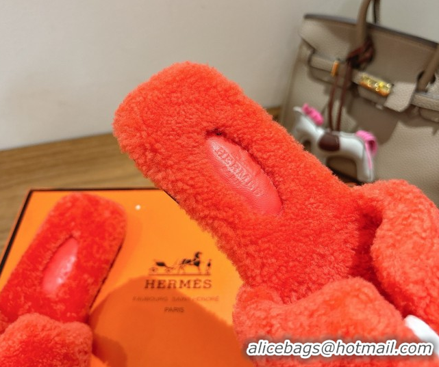 Best Product Hermes Oran Sandals in Shearling Wool H101607 Orange