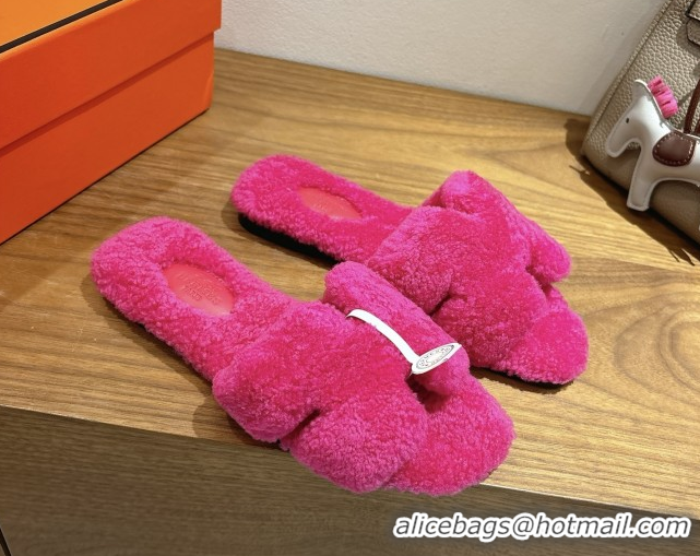 Grade Quality Hermes Oran Sandals in Shearling Wool H101609 Rosy