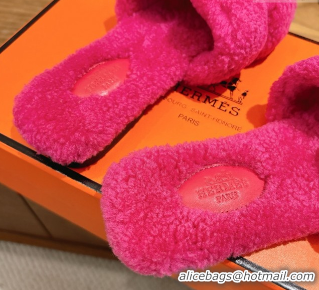 Grade Quality Hermes Oran Sandals in Shearling Wool H101609 Rosy