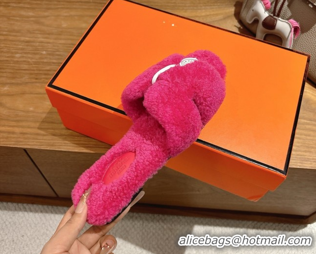 Grade Quality Hermes Oran Sandals in Shearling Wool H101609 Rosy