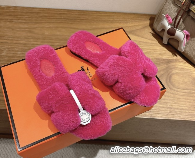 Grade Quality Hermes Oran Sandals in Shearling Wool H101609 Rosy