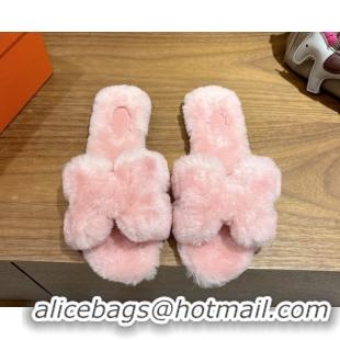 Purchase Hermes Oran Sandals in Shearling Wool H101610 Pink