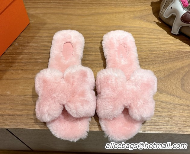 Purchase Hermes Oran Sandals in Shearling Wool H101610 Pink