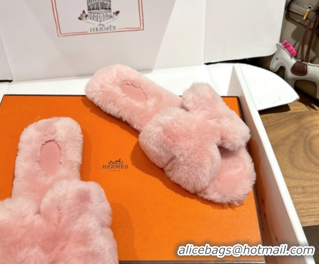 Purchase Hermes Oran Sandals in Shearling Wool H101610 Pink