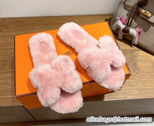 Purchase Hermes Oran Sandals in Shearling Wool H101610 Pink