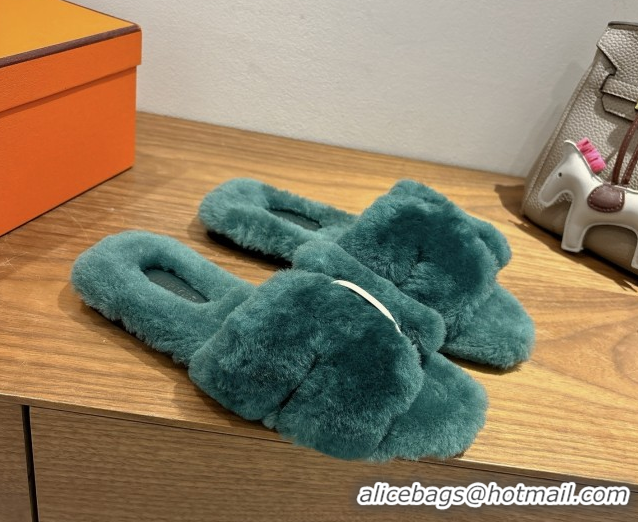 HMost Popular ermes Oran Sandals in Shearling Wool H101611 Green