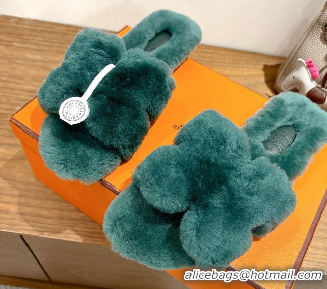HMost Popular ermes Oran Sandals in Shearling Wool H101611 Green