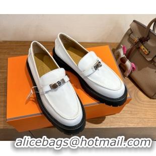 Top Design Hermes Icone Platform Loafers in Calfskin Leather with Kelly Buckle White 1023002