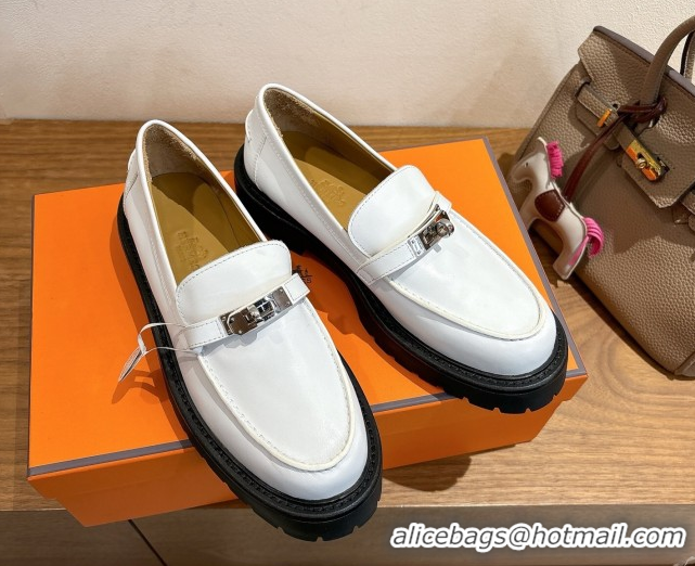 Top Design Hermes Icone Platform Loafers in Calfskin Leather with Kelly Buckle White 1023002