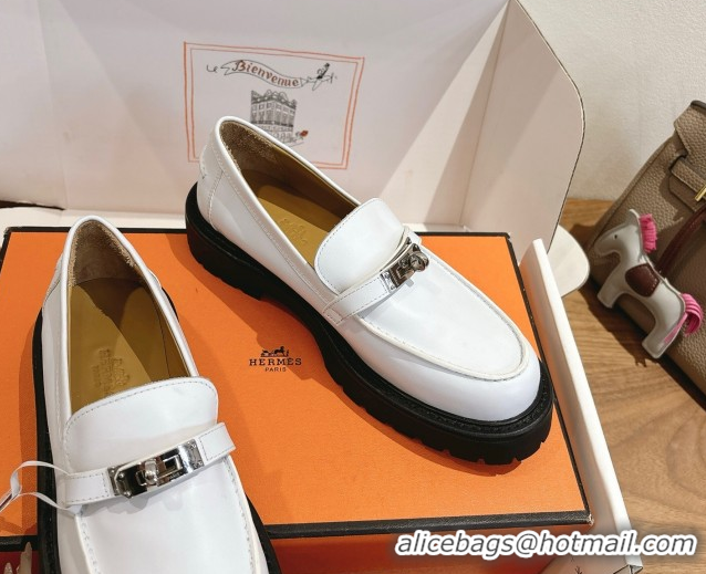 Top Design Hermes Icone Platform Loafers in Calfskin Leather with Kelly Buckle White 1023002