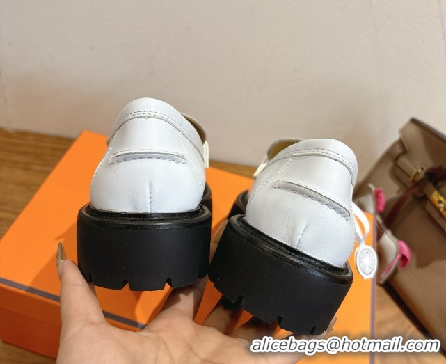 Top Design Hermes Icone Platform Loafers in Calfskin Leather with Kelly Buckle White 1023002