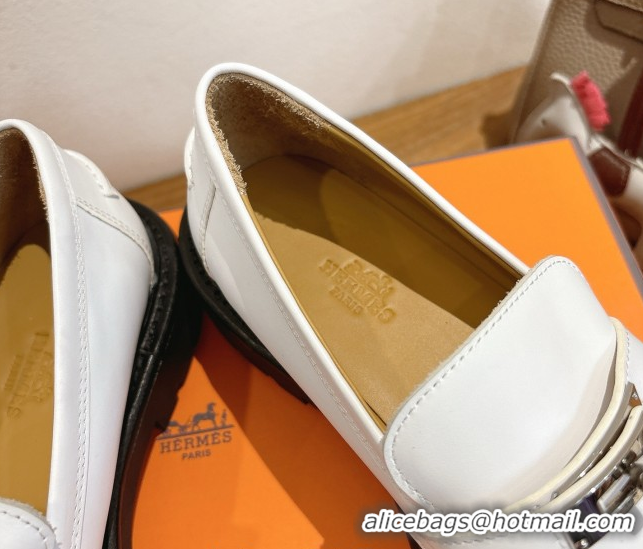 Top Design Hermes Icone Platform Loafers in Calfskin Leather with Kelly Buckle White 1023002