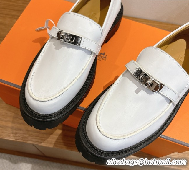 Top Design Hermes Icone Platform Loafers in Calfskin Leather with Kelly Buckle White 1023002