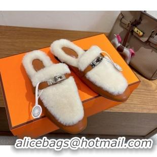 Luxurious Hermes Oz Flat Loafers in Calfskin and Wool with Kelly Buckle Brown 1023006