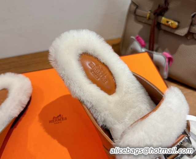 Luxurious Hermes Oz Flat Loafers in Calfskin and Wool with Kelly Buckle Brown 1023006