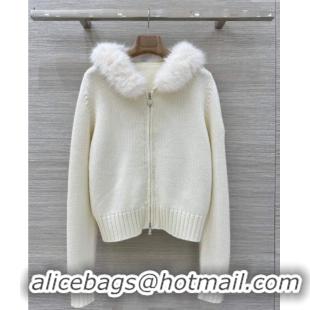 Good Looking Moncler Cashmere and Mink Fur Cardigan ML120101 White 2025