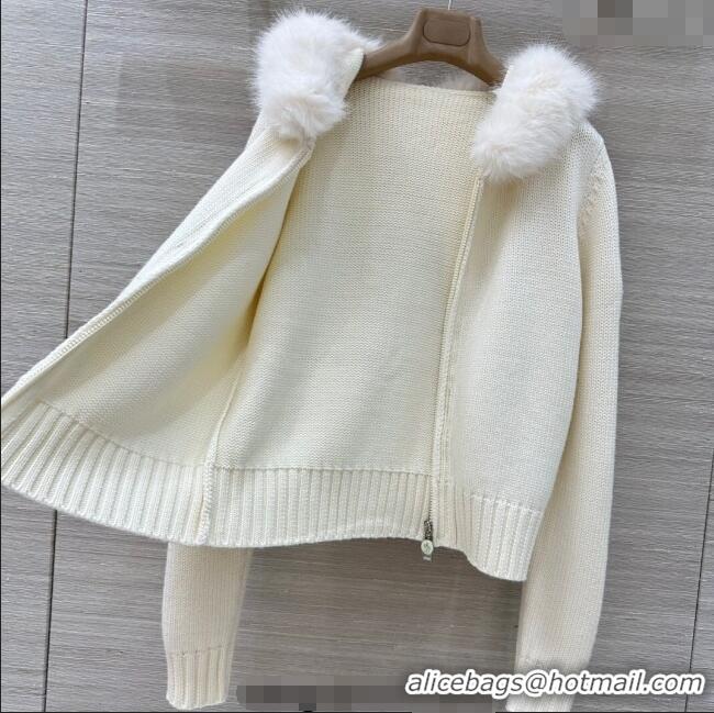 Good Looking Moncler Cashmere and Mink Fur Cardigan ML120101 White 2025