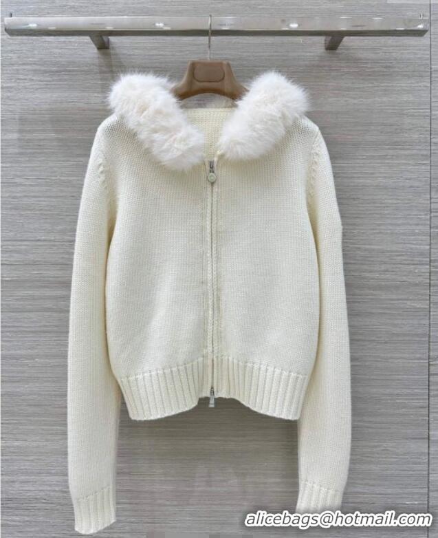 Good Looking Moncler Cashmere and Mink Fur Cardigan ML120101 White 2025