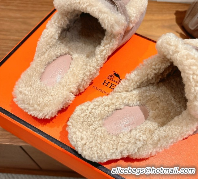 Grade Quality Hermes Oz Flat Loafers in Suede and Shearling with Kelly Buckle Purple 1023010