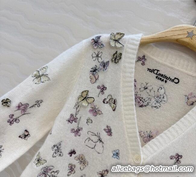 Luxury Cheap Dior Embroidered Alpaca Cardigan DR120277 White 2025