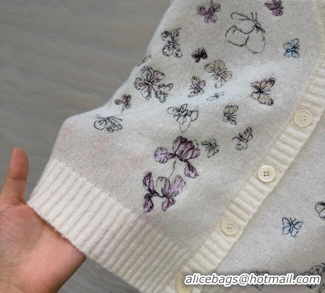 Luxury Cheap Dior Embroidered Alpaca Cardigan DR120277 White 2025