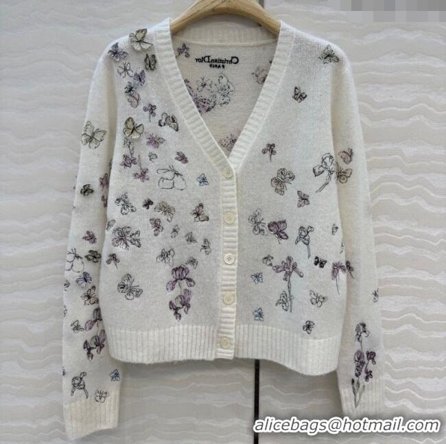 Luxury Cheap Dior Embroidered Alpaca Cardigan DR120277 White 2025